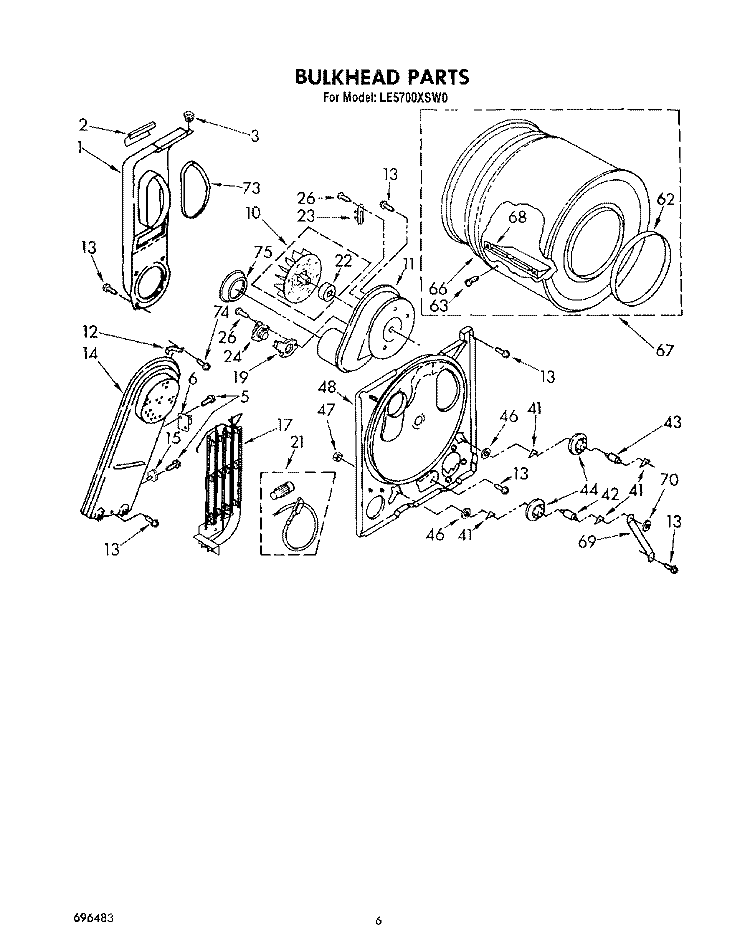 SECTION Diagram and Parts List for LE5700XSW0  Whirlpool Dryer