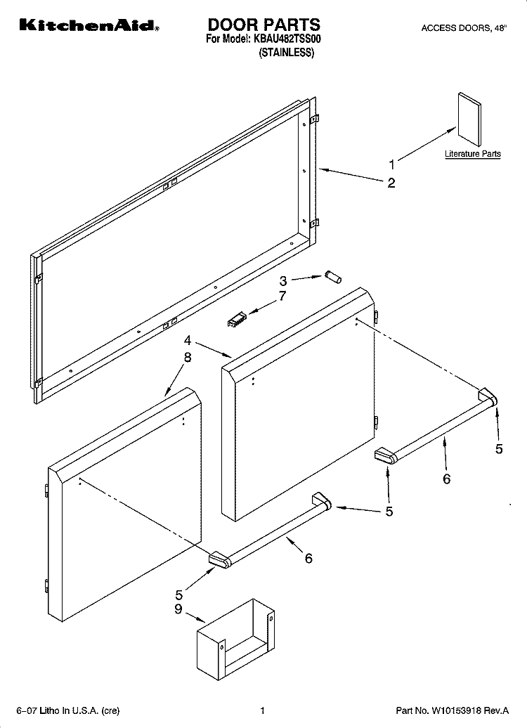 DOOR PARTS Diagram and Parts List for KBAU482TSS00  KitchenAid Wall Oven