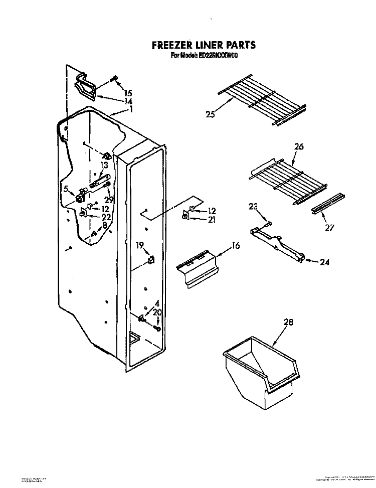FREEZER LINER Diagram and Parts List for 8ED22RKXXW00  Whirlpool Refrigerator