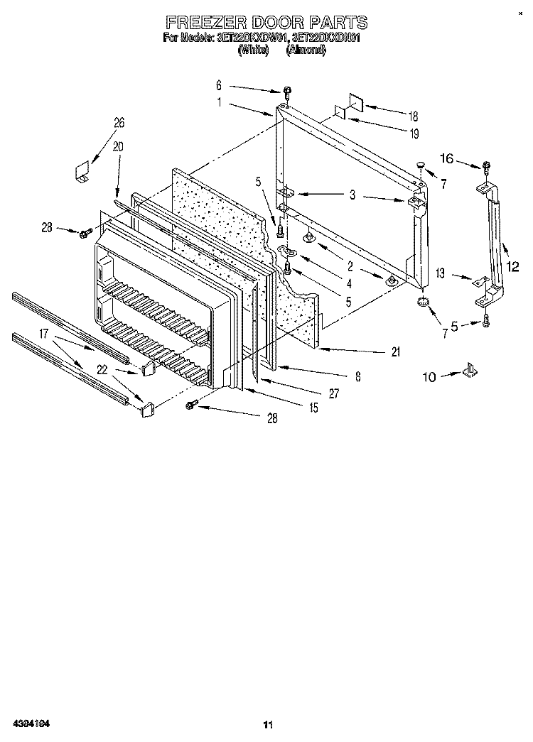 FREEZER DOOR, LIT/OPTIONAL Diagram and Parts List for 3ET22DKXDN01  Whirlpool Refrigerator