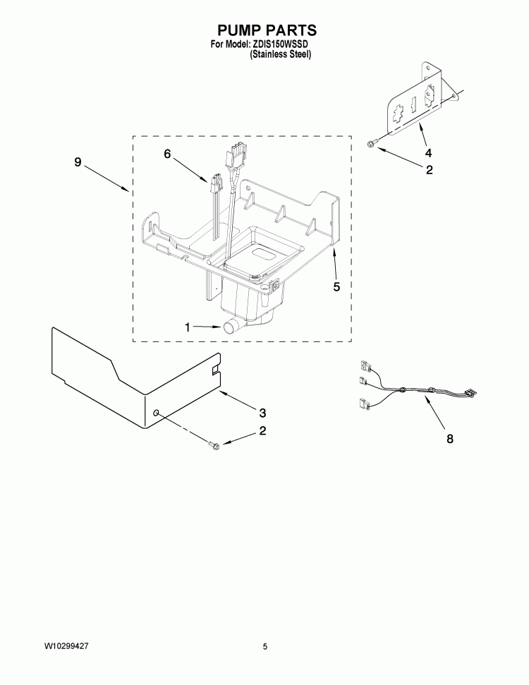 PUMP PARTS Diagram and Parts List for ZDIS150WSSD  Whirlpool Ice Maker