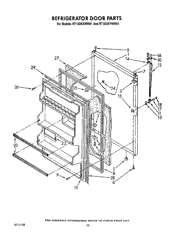 REFRIGERATOR DOOR, LIT/OPTIONAL Diagram and Parts List for RT18DKYWW01  Roper Refrigerator