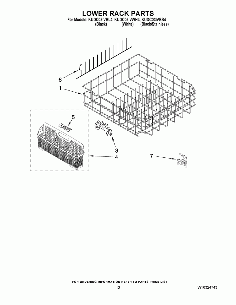 LOWER RACK PARTS Diagram and Parts List for KUDC03IVBL4  KitchenAid Dishwasher