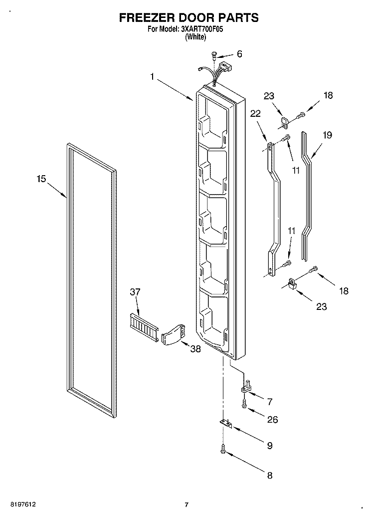 FREEZER DOOR Diagram and Parts List for 3XART700F05  Whirlpool Refrigerator