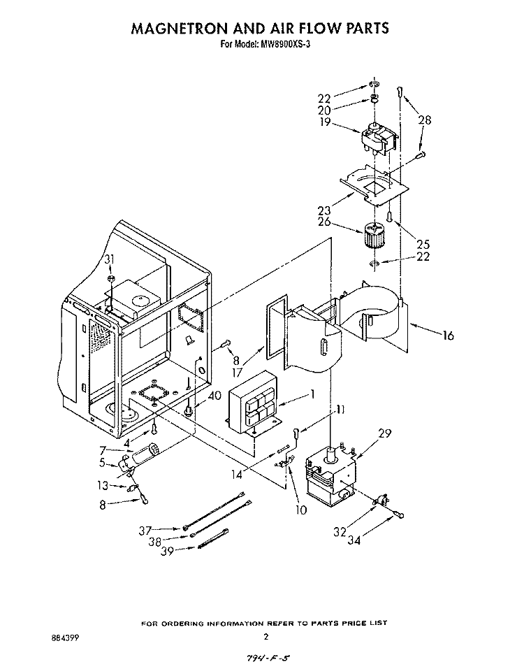 MAGNETRON AND AIR FLOW Diagram and Parts List for MW8900XS3  Whirlpool Microwave