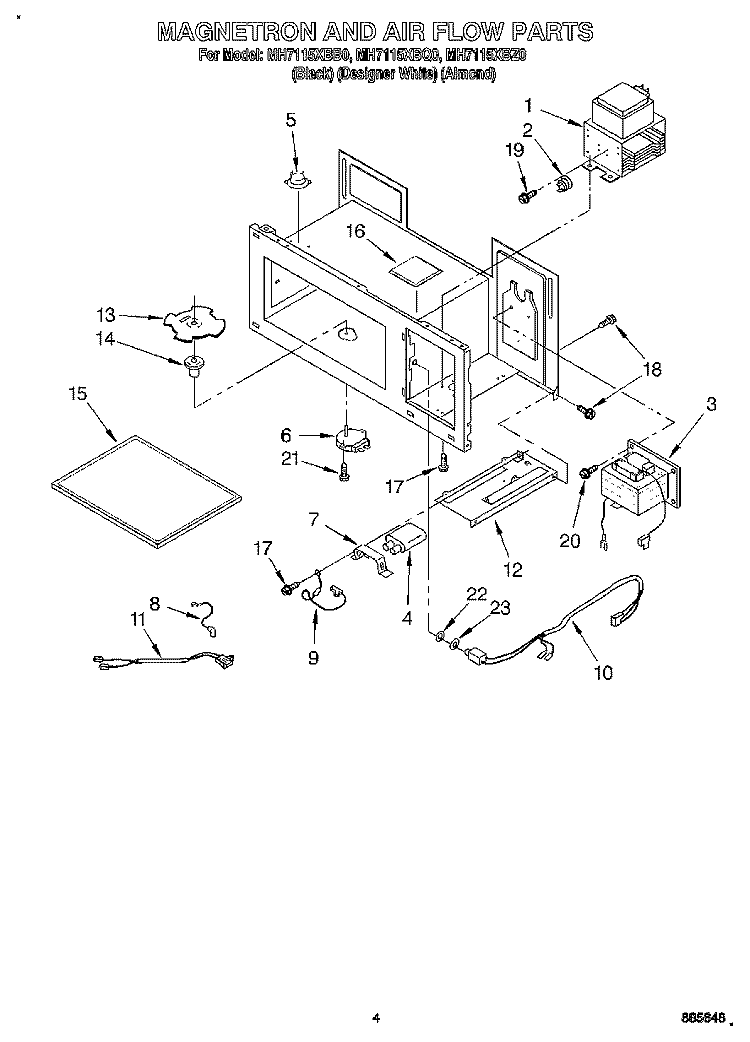 MAGNETRON AND AIR FLOW, LITERATURE Diagram and Parts List for MH7115XBZ0  Whirlpool Microwave