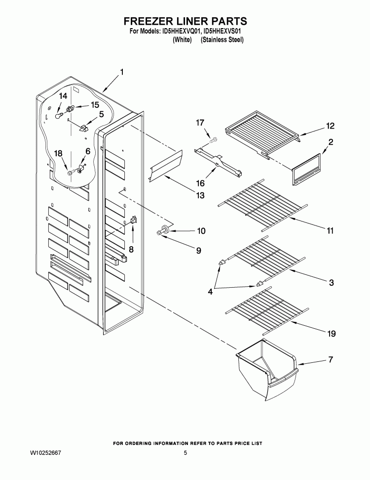 FREEZER LINER PARTS Diagram and Parts List for ID5HHEXVS01  Whirlpool Refrigerator