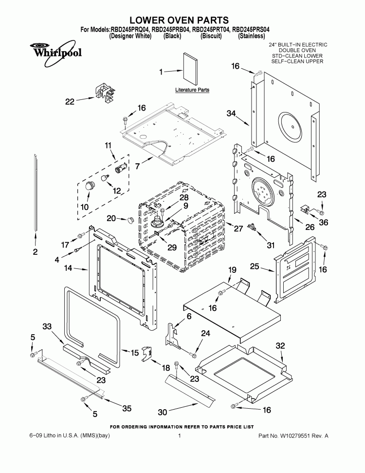 LOWER OVEN PARTS Diagram and Parts List for RBD245PRT04  Whirlpool Wall Oven