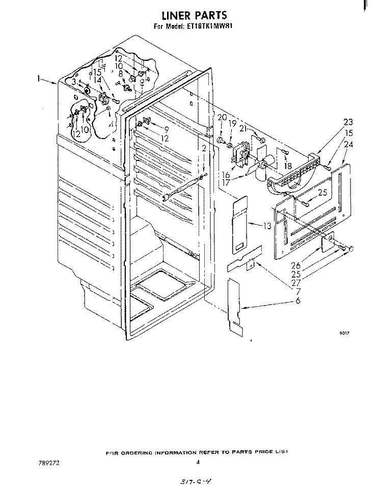 LINER Diagram and Parts List for ET18TK1MWR1  Whirlpool Refrigerator