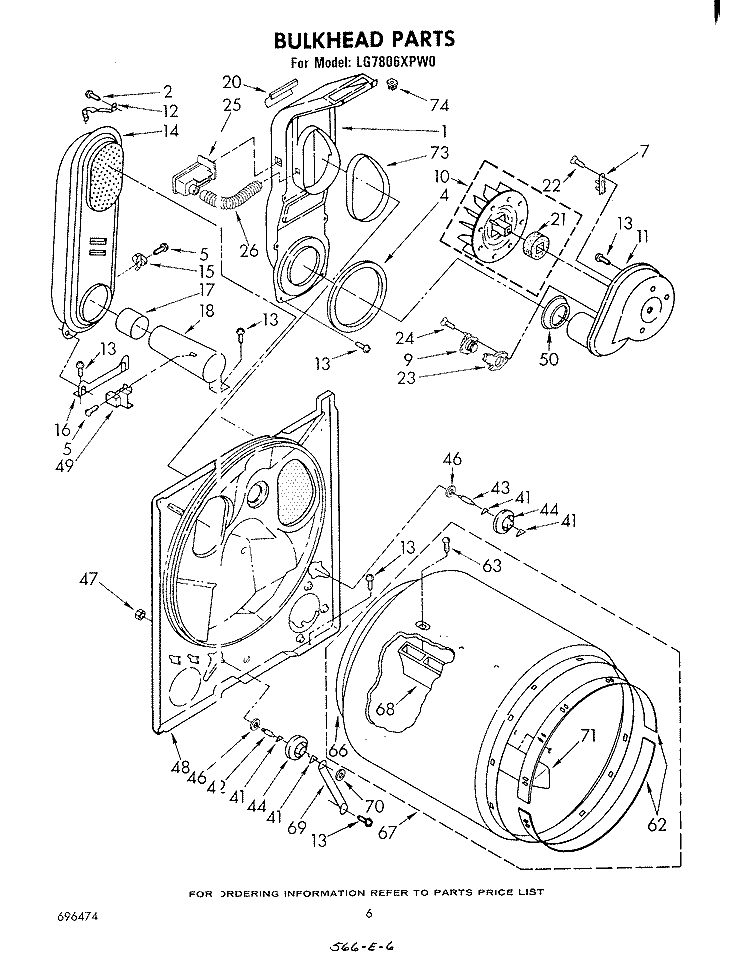 BULKHEAD Diagram and Parts List for LG7806XPW0  Whirlpool Dryer