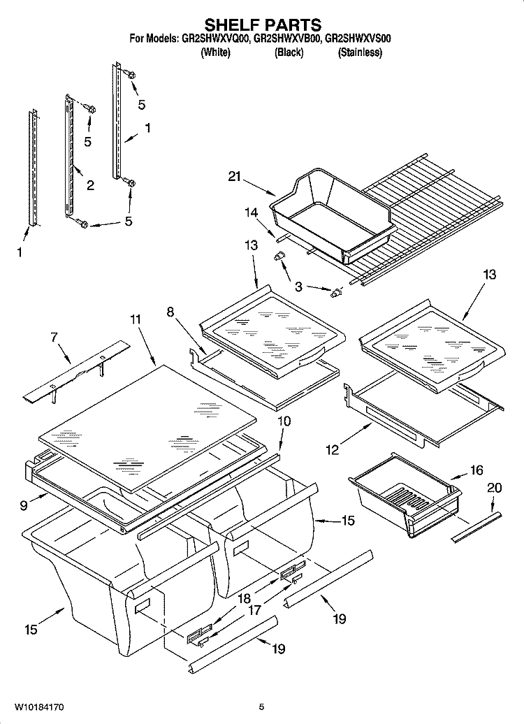 SHELF PARTS Diagram and Parts List for GR2SHWXVS00  Whirlpool Refrigerator