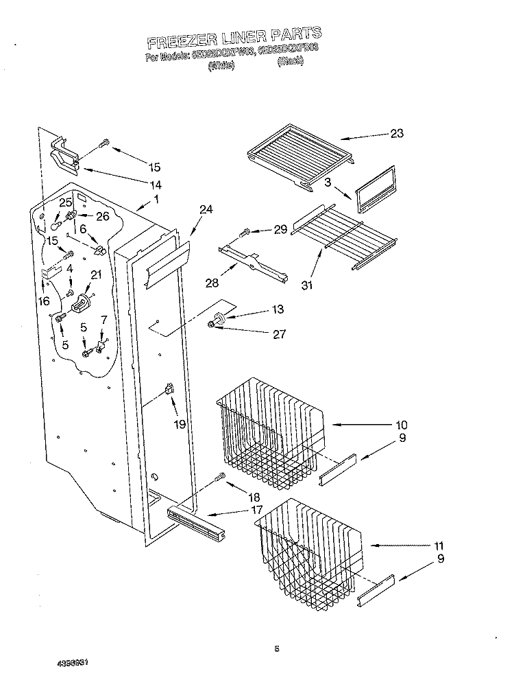 FREEZER LINER Diagram and Parts List for 6ED25DQXFB03  Whirlpool Refrigerator