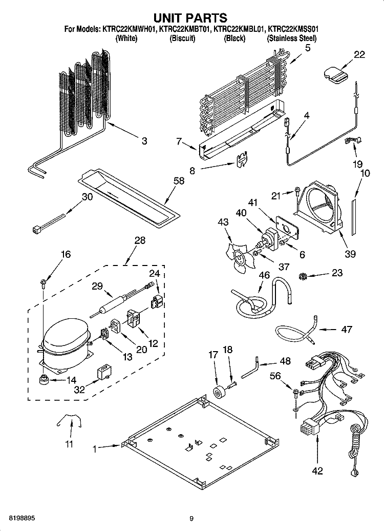 UNIT PARTS Diagram and Parts List for KTRC22KMBT01  KitchenAid Refrigerator