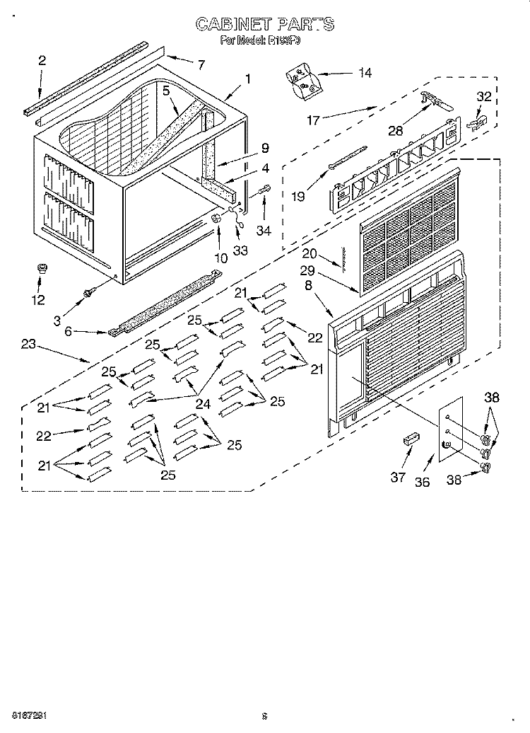 CABINET Diagram and Parts List for R183F0  Whirlpool Air Conditioner