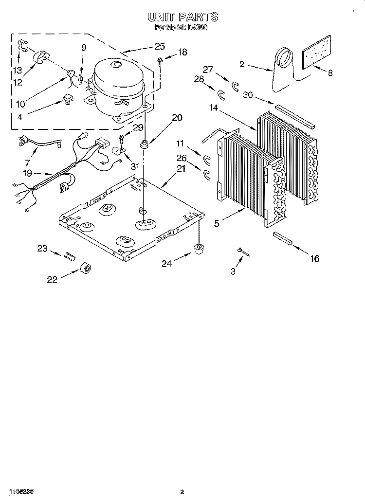 UNIT, LIT/OPTIONAL Diagram and Parts List for D40B0  Whirlpool Dehumidifier