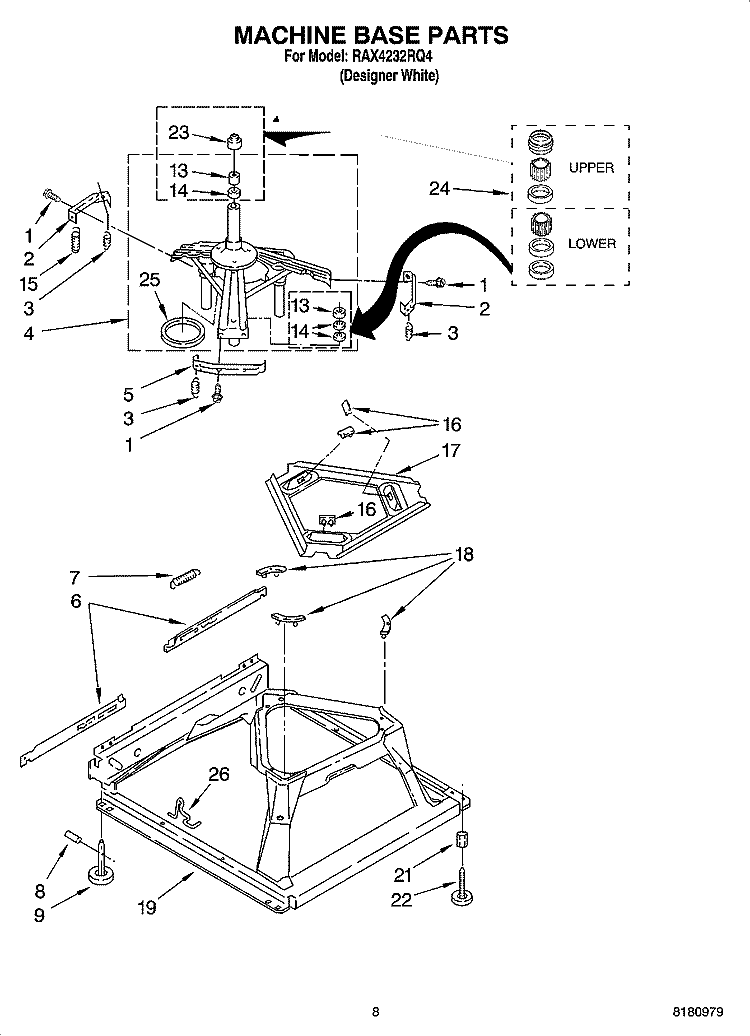 MACHINE BASE PARTS Diagram and Parts List for RAX4232RQ4  Roper Washer