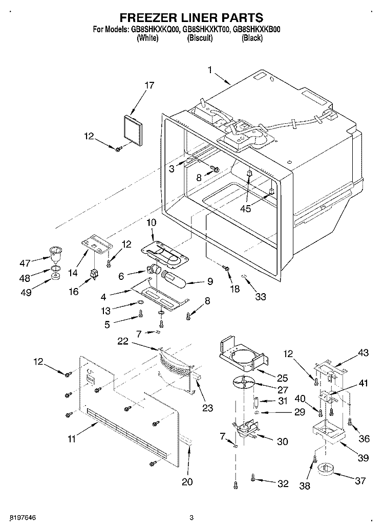 FREEZER LINER Diagram and Parts List for GB8SHKXKB00  Whirlpool Refrigerator