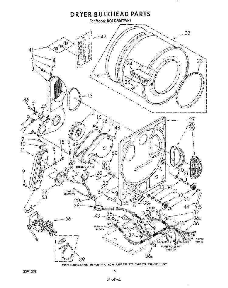 DRYER BULKHEAD Diagram and Parts List for KGLC500TAL1  KitchenAid Washer Dryer Combo