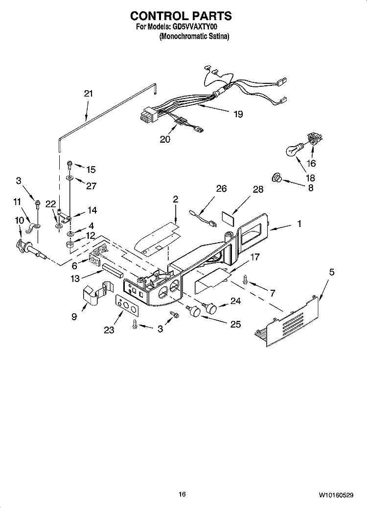 CONTROL PARTS Diagram and Parts List for GD5VVAXTY00  Whirlpool Refrigerator