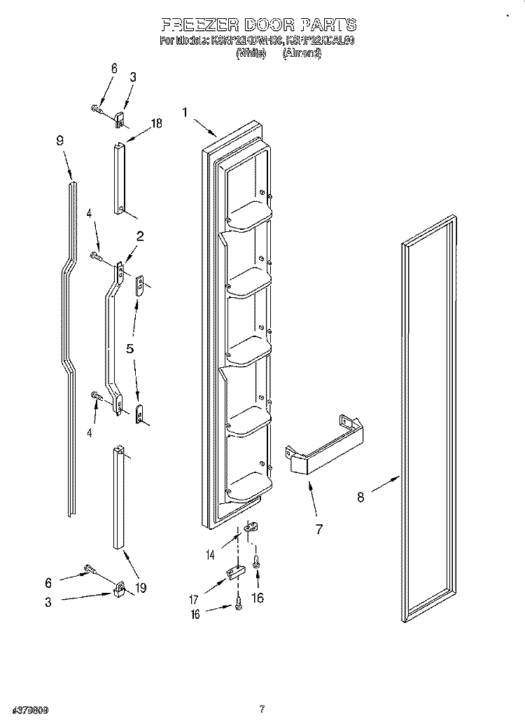 FREEZER DOOR Diagram and Parts List for KSRP22KDAL00  KitchenAid Refrigerator