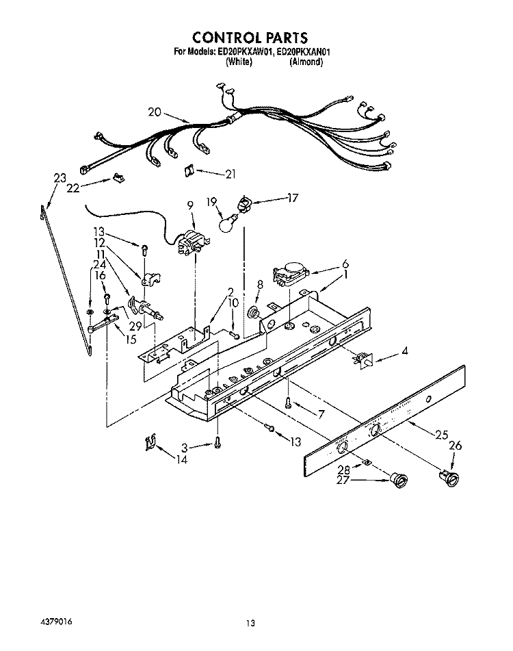 CONTROL, LIT/OPTIONAL Diagram and Parts List for ED20PKXAN01  Whirlpool Refrigerator