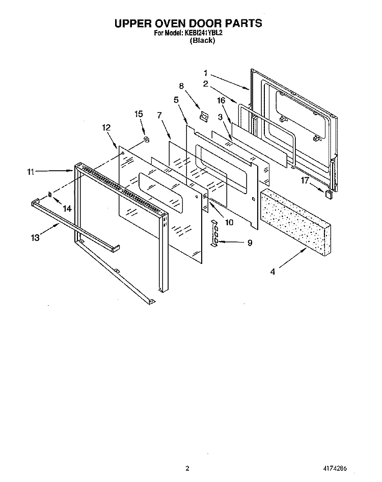 UPPER OVEN DOOR Diagram and Parts List for KEBI241YBL2  KitchenAid Wall Oven