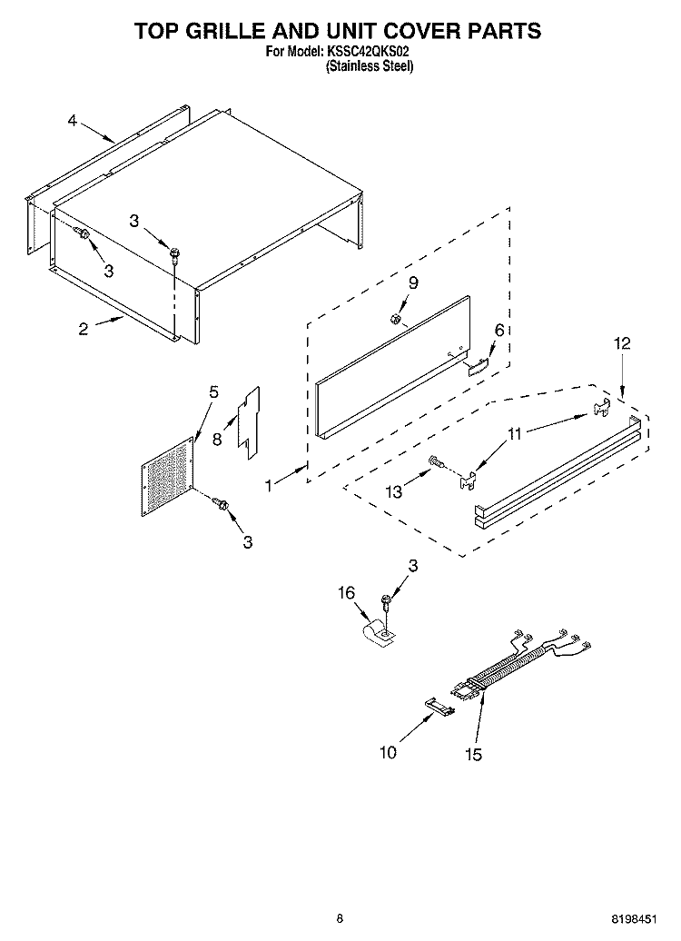 TOP GRILLE AND UNIT COVER PARTS Diagram and Parts List for KSSC42QKS02  KitchenAid Refrigerator