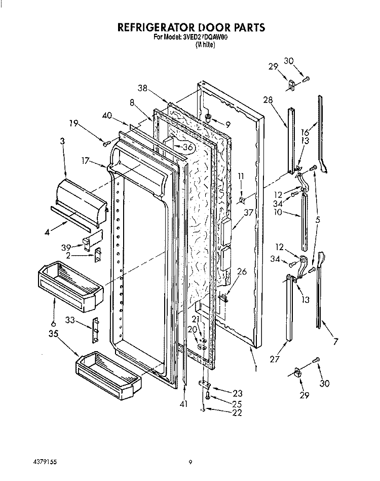 REFRIGERATOR DOOR Diagram and Parts List for 3VED27DQAW00  Whirlpool Refrigerator
