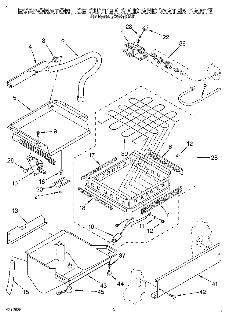 EVAPORATOR, ICE CUTTER GRID AND WATER Diagram and Parts List for EC5100XEN0  Whirlpool Ice Maker