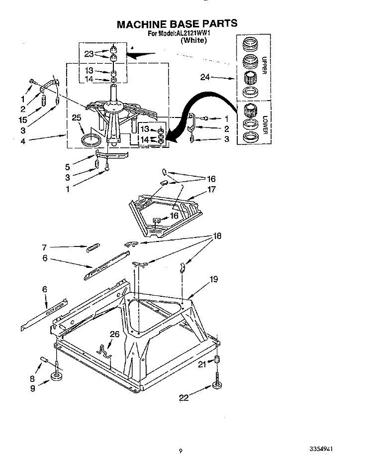 MACHINE BASE Diagram and Parts List for AL2121WW1  Whirlpool Washer
