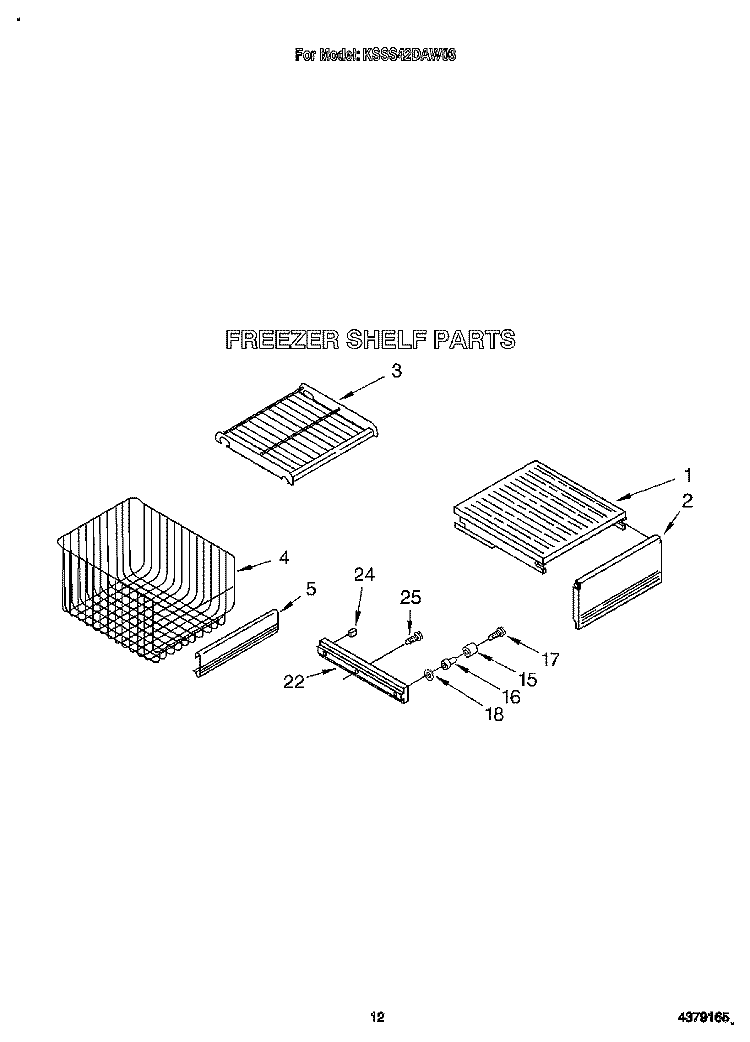 FREEZER SHELF Diagram and Parts List for KSSS42DAW03  KitchenAid Refrigerator