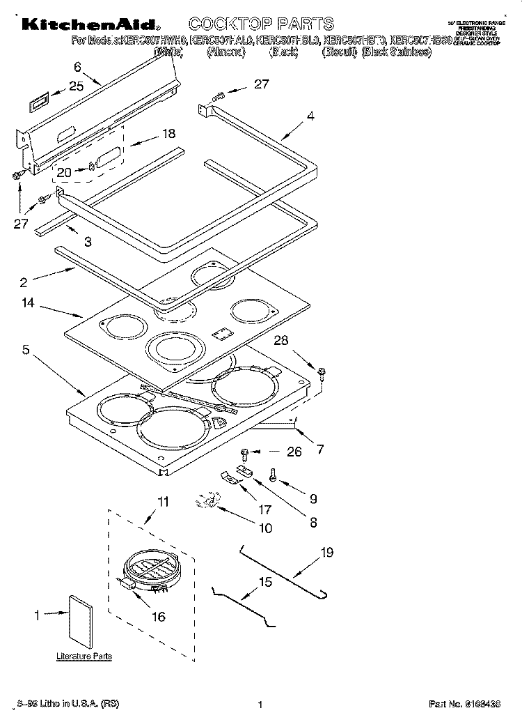 COOKTOP, LITERATURE Diagram and Parts List for KERC507HBS0  KitchenAid Range