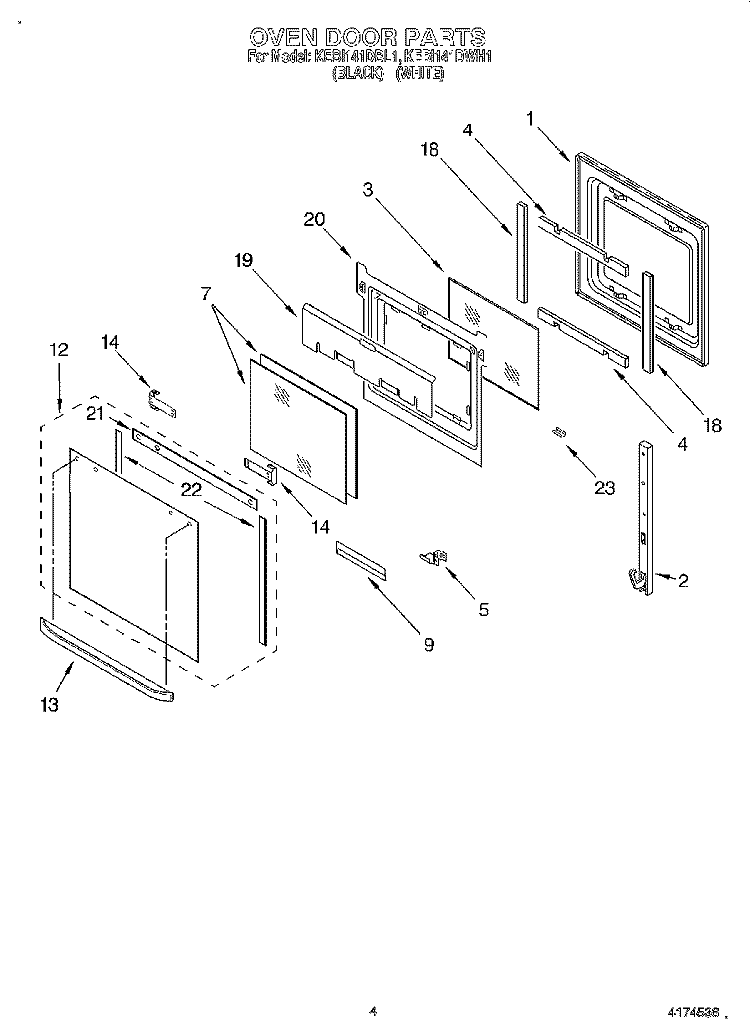 OVEN DOOR Diagram and Parts List for KEBI141DBL1  KitchenAid Wall Oven