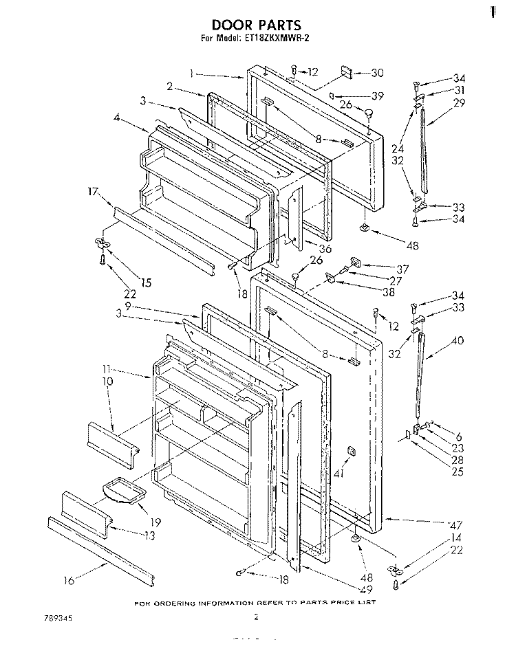 DOOR Diagram and Parts List for ET18ZKXMWR2  Whirlpool Refrigerator