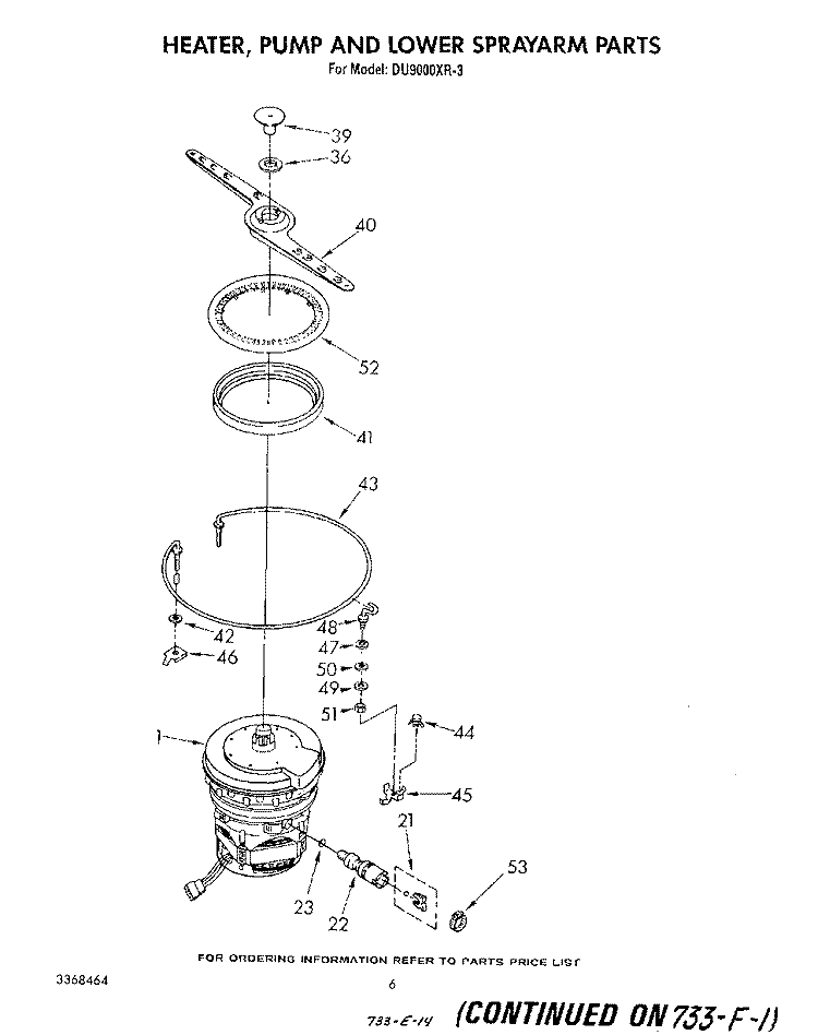 HEATER, PUMP AND LOWER SPRAY ARM Diagram and Parts List for DU9000XR3  Whirlpool Dishwasher