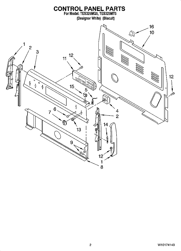 CONTROL PANEL PARTS Diagram and Parts List for TES325MQ5  Estate Range