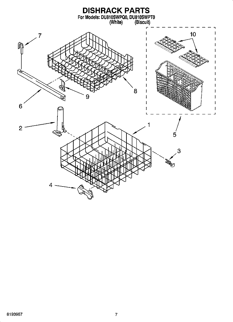 DISHRACK PARTS, OPTIONAL PARTS (NOT INCLUDED) Diagram and Parts List for DU810SWPQ0  Whirlpool Dishwasher
