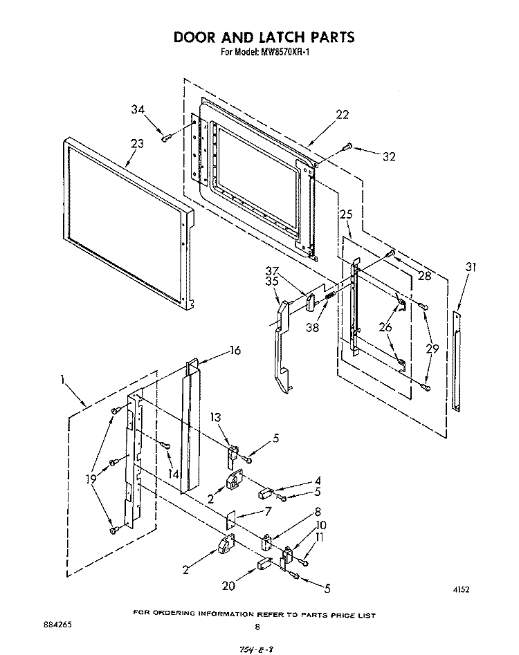 DOOR AND LATCH Diagram and Parts List for MW8570XR1  Whirlpool Microwave
