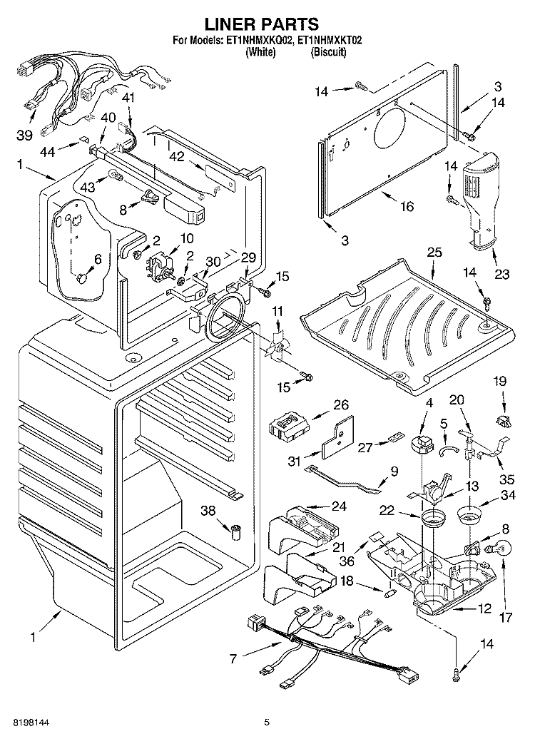 LINER Diagram and Parts List for ET1NHMXKT02  Whirlpool Refrigerator