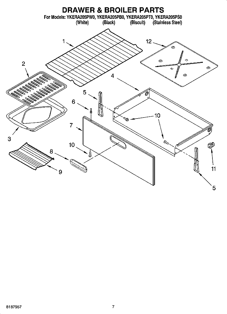 DRAWER & BROILER PARTS, MISCELLANEOUS PARTS Diagram and Parts List for YKERA205PB0  KitchenAid Range