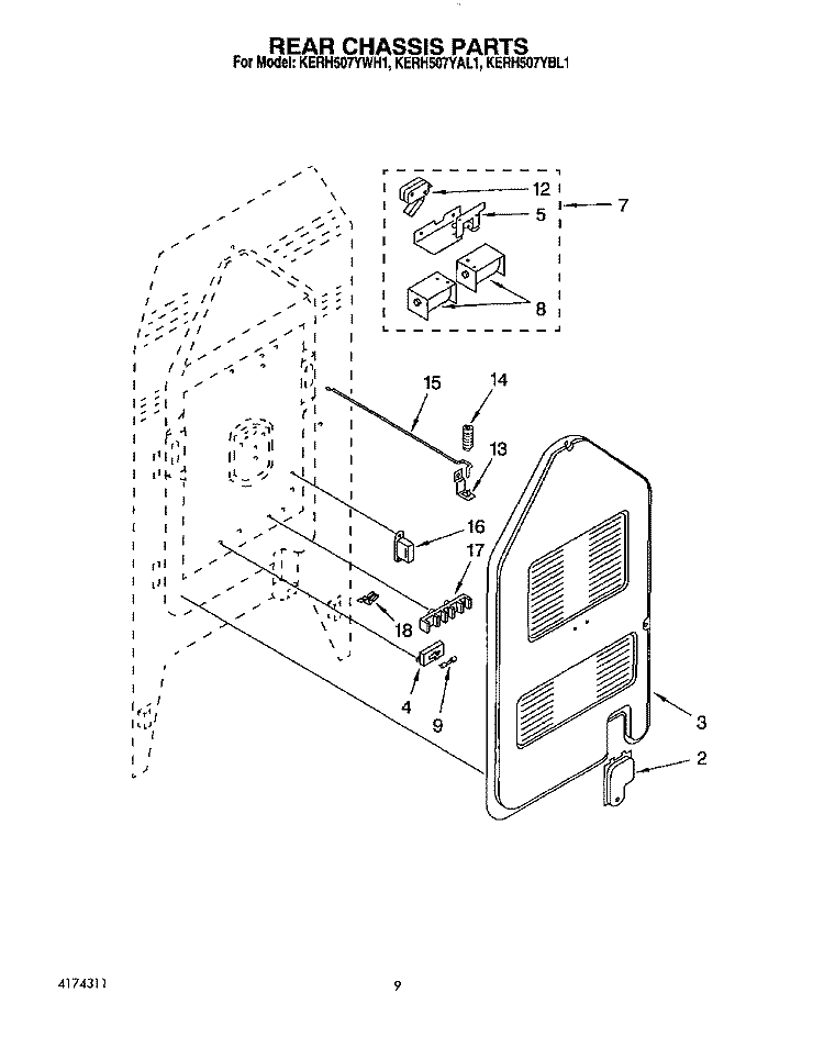 REAR CHASSIS, OPTIONAL Diagram and Parts List for KERH507YBL1  KitchenAid Range