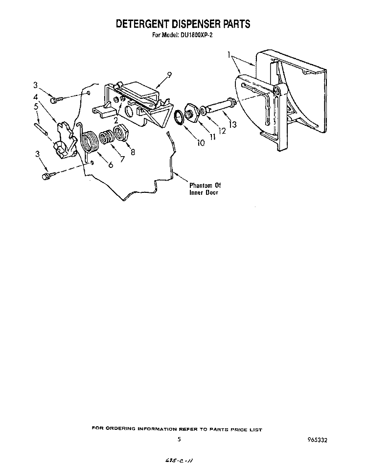 DETERGENT DISPENSER Diagram and Parts List for DU1800XP2  Whirlpool Dishwasher