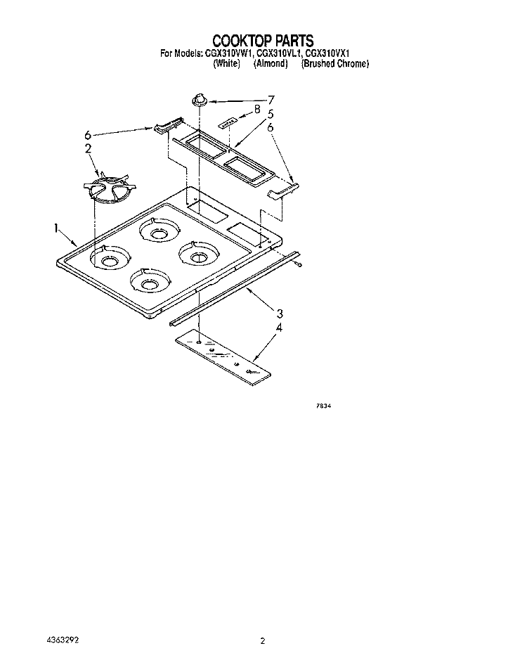 SECTION Diagram and Parts List for CGX310VX1  Whirlpool Cooktop