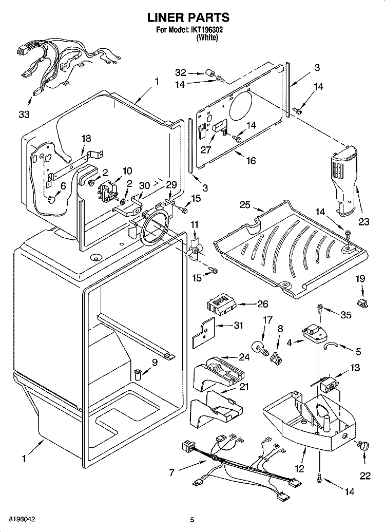 LINER PARTS Diagram and Parts List for IKT196302  Inglis Refrigerator