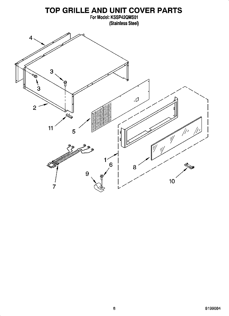 TOP GRILLE AND UNIT COVER PARTS Diagram and Parts List for KSSP42QMS01  KitchenAid Refrigerator