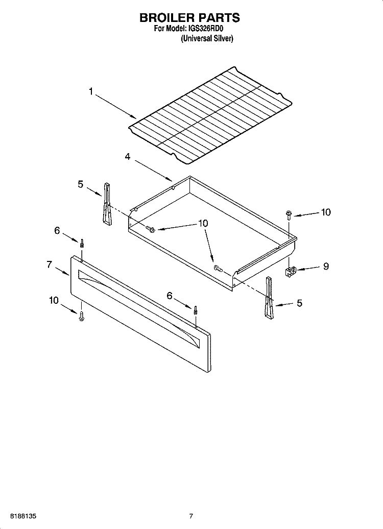 BROILER PARTS Diagram and Parts List for IGS326RD0  Inglis Range