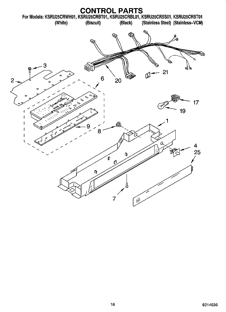 CONTROL PARTS Diagram and Parts List for KSRU25CRWH01  KitchenAid Refrigerator