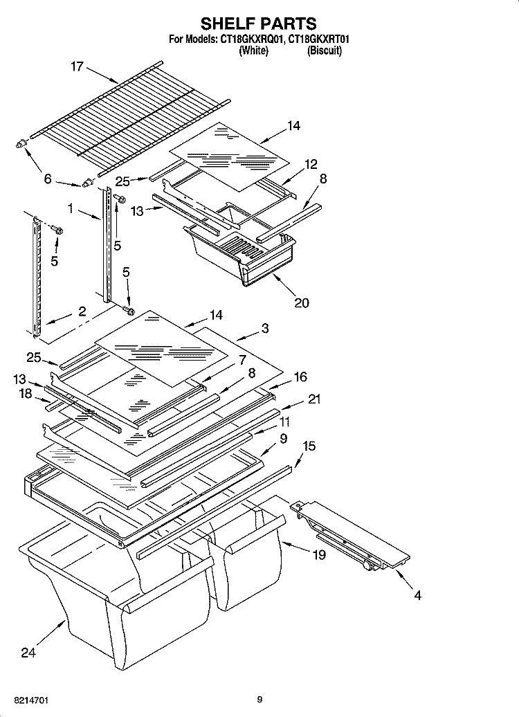 SHELF PARTS, OPTIONAL PARTS Diagram and Parts List for CT18GKXRQ01  Crosley Refrigerator