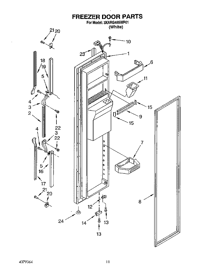 FREEZER DOOR Diagram and Parts List for 3XARG485WP01  Whirlpool Refrigerator