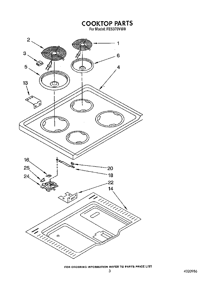 COOKTOP Diagram and Parts List for FES370VX0  Whirlpool Range